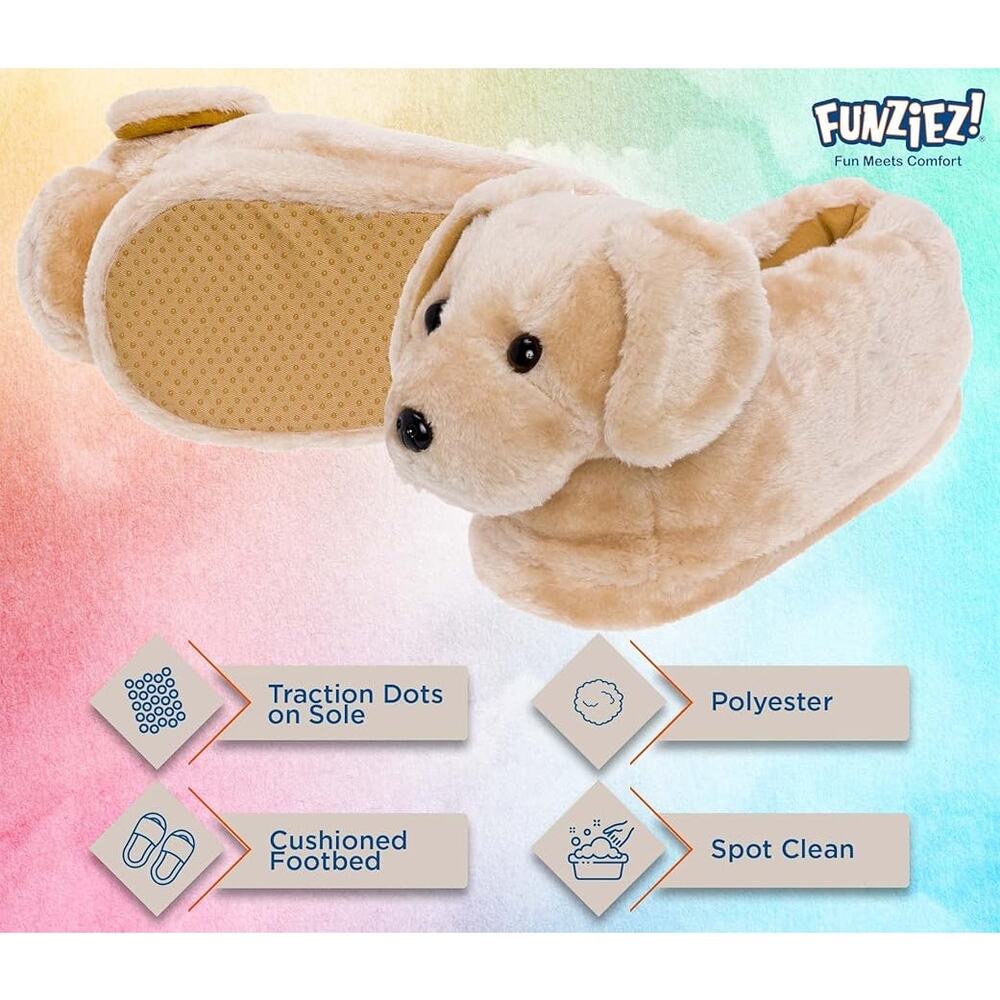 Funziez Fuzzy Dog Slippers Unisex Animal Print Cozy Winter Footwear SZ M - Picture 4 of 11